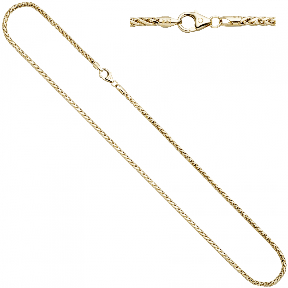 Zopfkette 585 Gelbgold 2,6 mm 45 cm Gold Kette Halskette Goldkette Karabiner