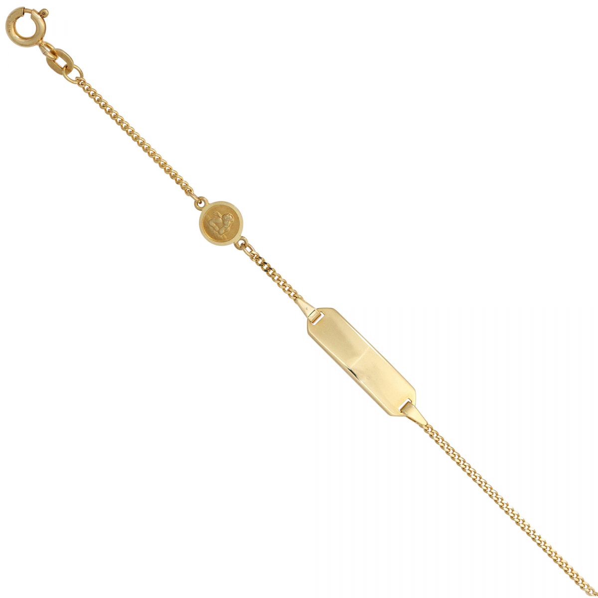 Schildband Engel 585 Gold Gelbgold mattiert 14 cm Gravur ID Armband Federring