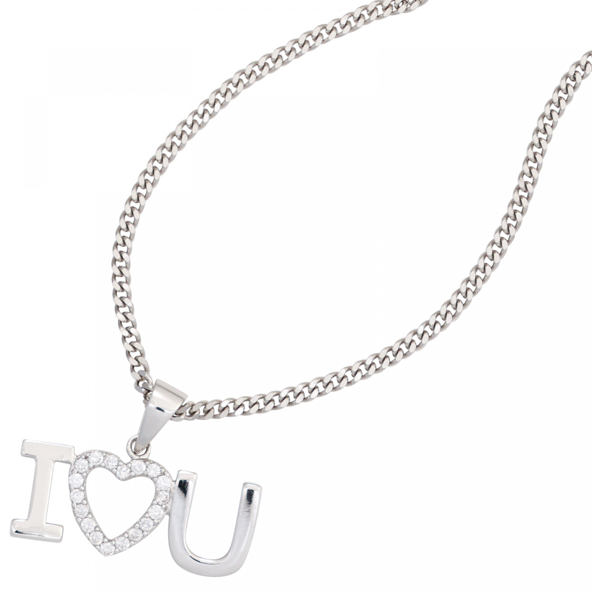 Anhänger Herz / I love you 925 Sterling Silber rhodiniert mit Zirkonia