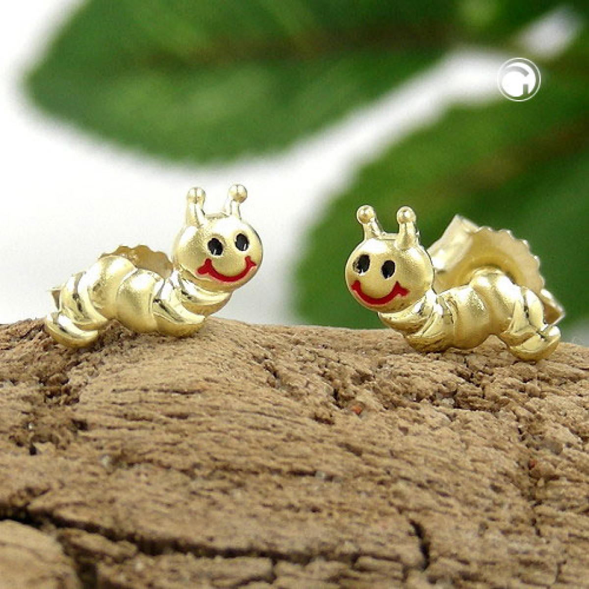 Stecker 4x8mm Wurm matt-glänzend farbig 9Kt GOLD
