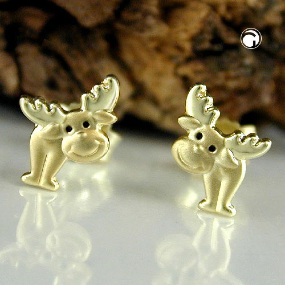 Stecker 8x6mm Elch Augen schwarz lackiert matt-glänzend 9Kt GOLD