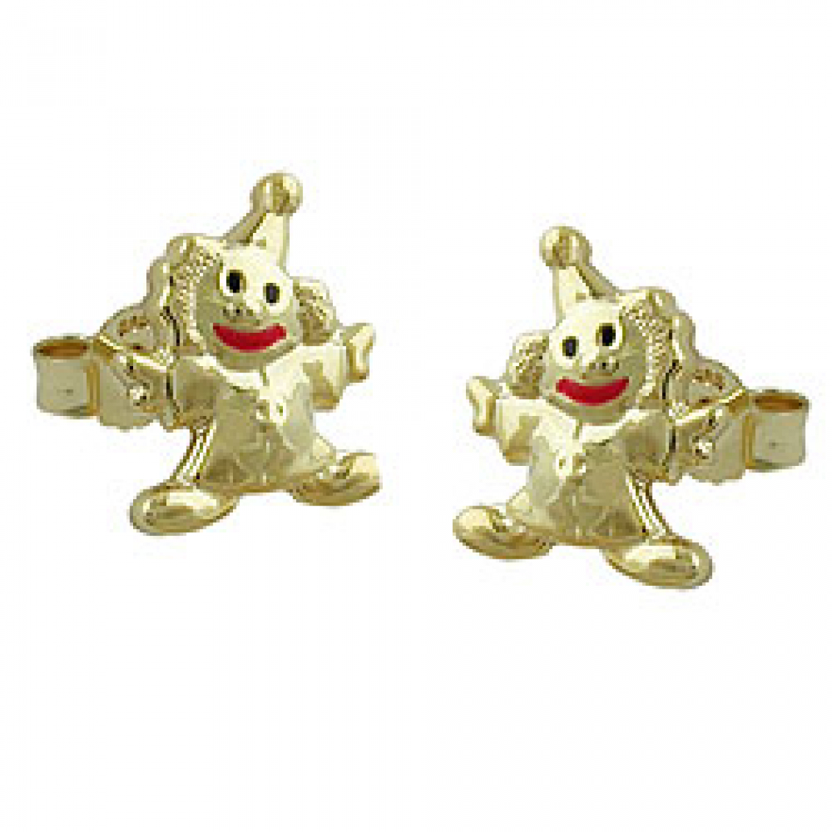 Stecker 8x6mm Clown glänzend farbig lackiert 9Kt GOLD