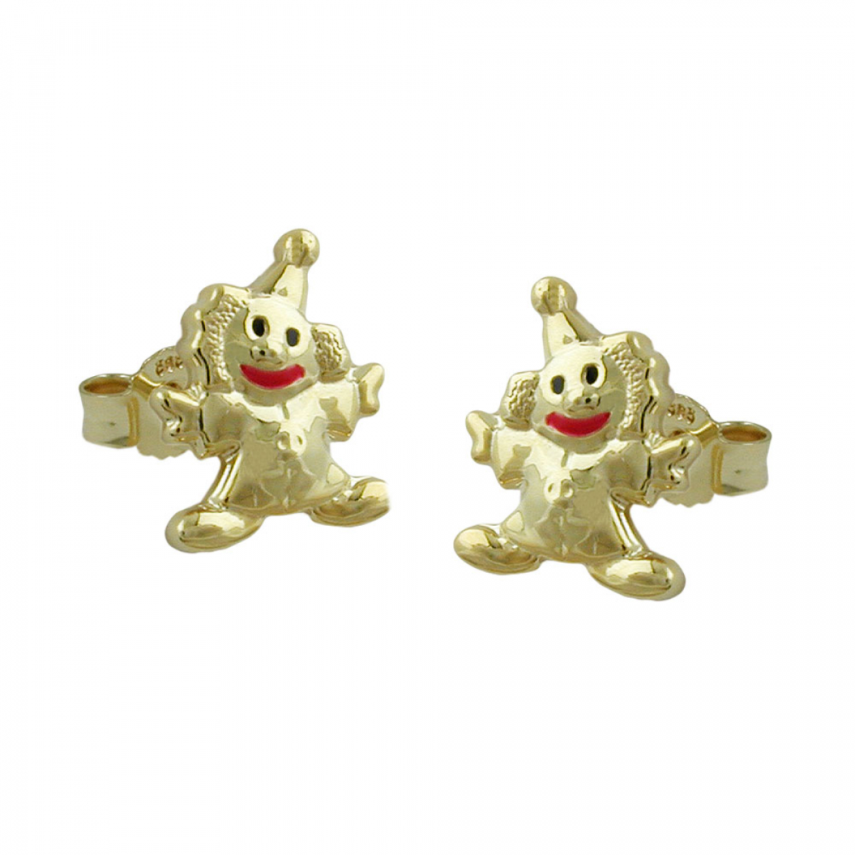 Stecker 8x6mm Clown glänzend farbig lackiert 9Kt GOLD