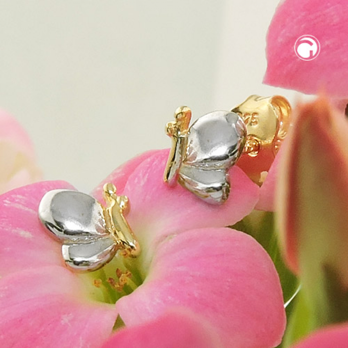 Stecker 6x5mm Schmetterling bicolor glänzend 9Kt GOLD