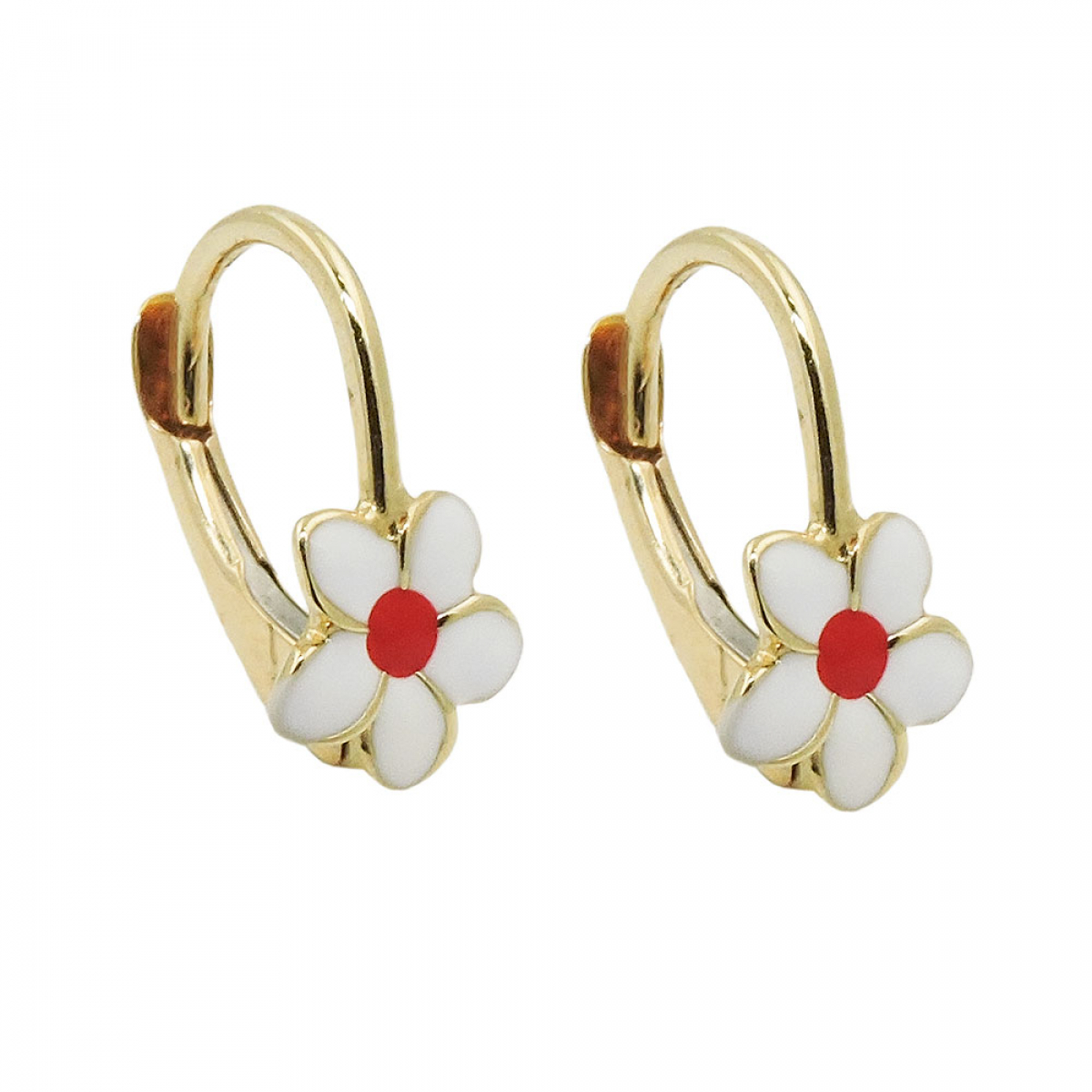 Ohrbrisur Ohrringe 13x7mm Blume weiß-rot emailliert 9Kt GOLD