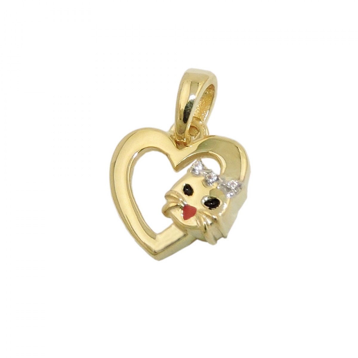 Anhänger Herz mit Katzenkopf 10x10mm 9Kt GOLD