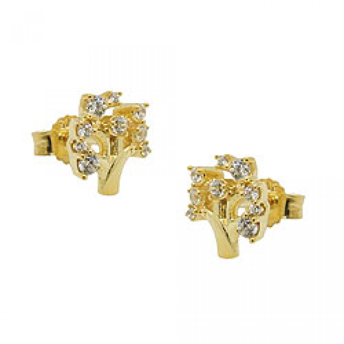 Stecker 9x8mm Baum mit Zirkonias GOLD 9Kt