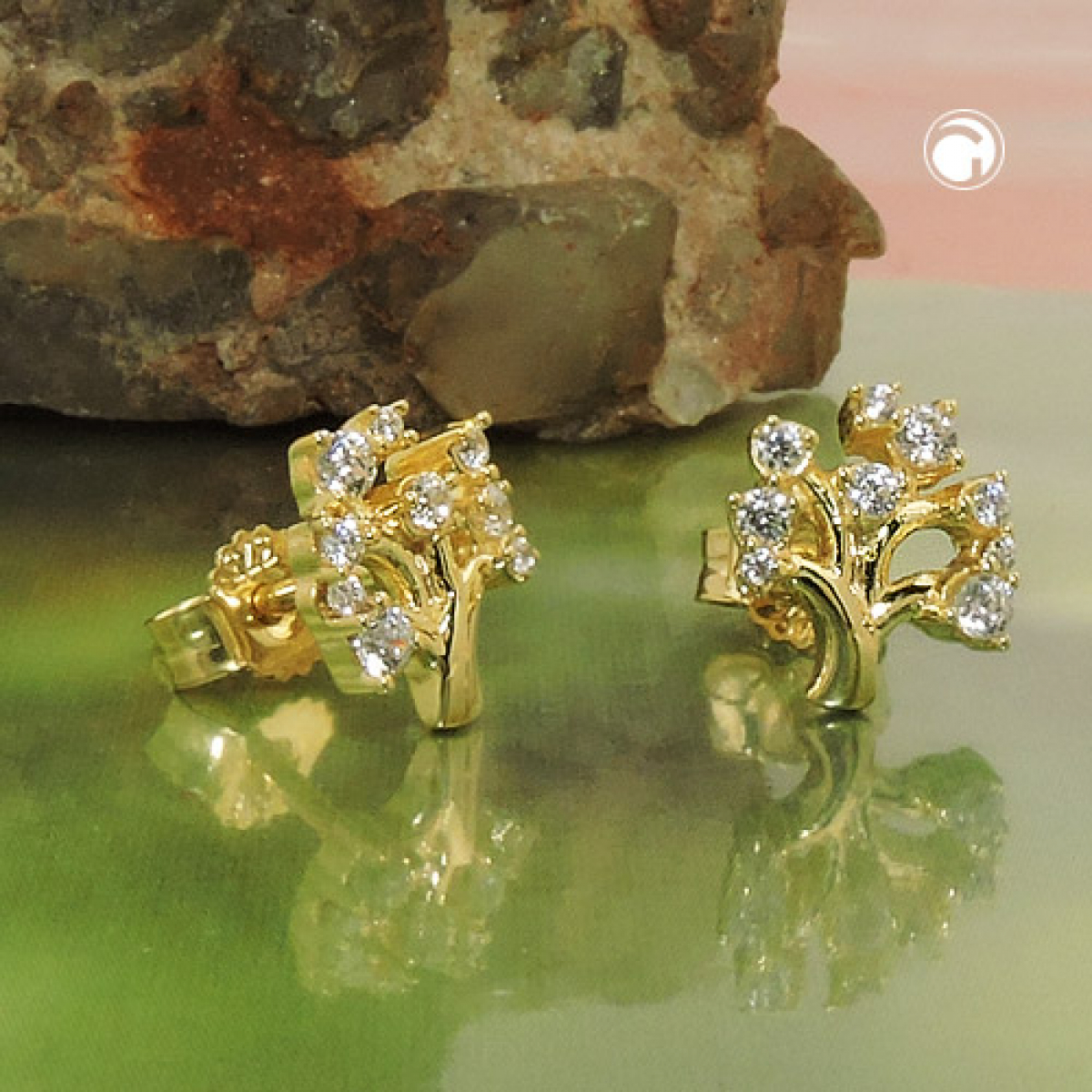 Stecker 9x8mm Baum mit Zirkonias GOLD 9Kt