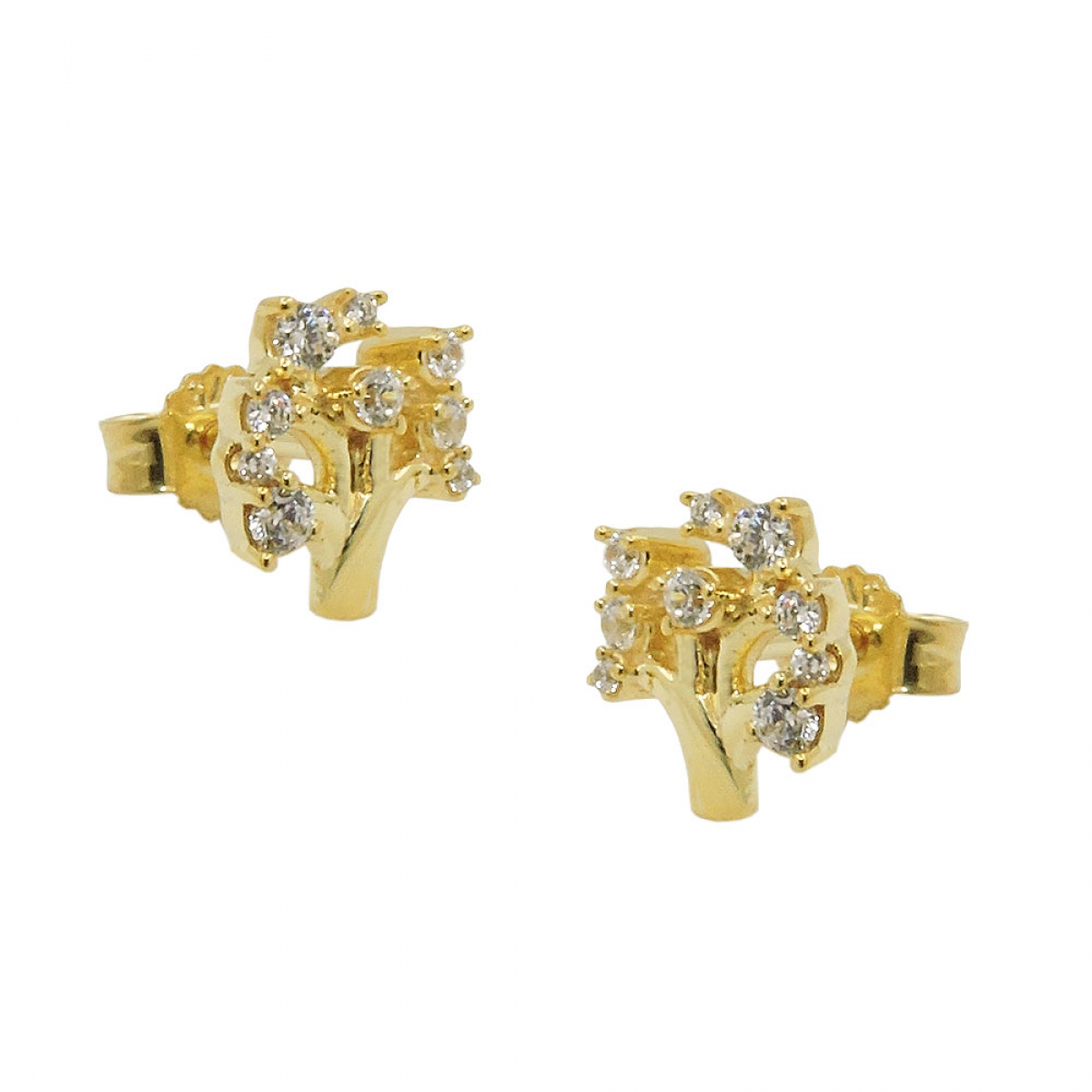 Stecker 9x8mm Baum mit Zirkonias GOLD 9Kt