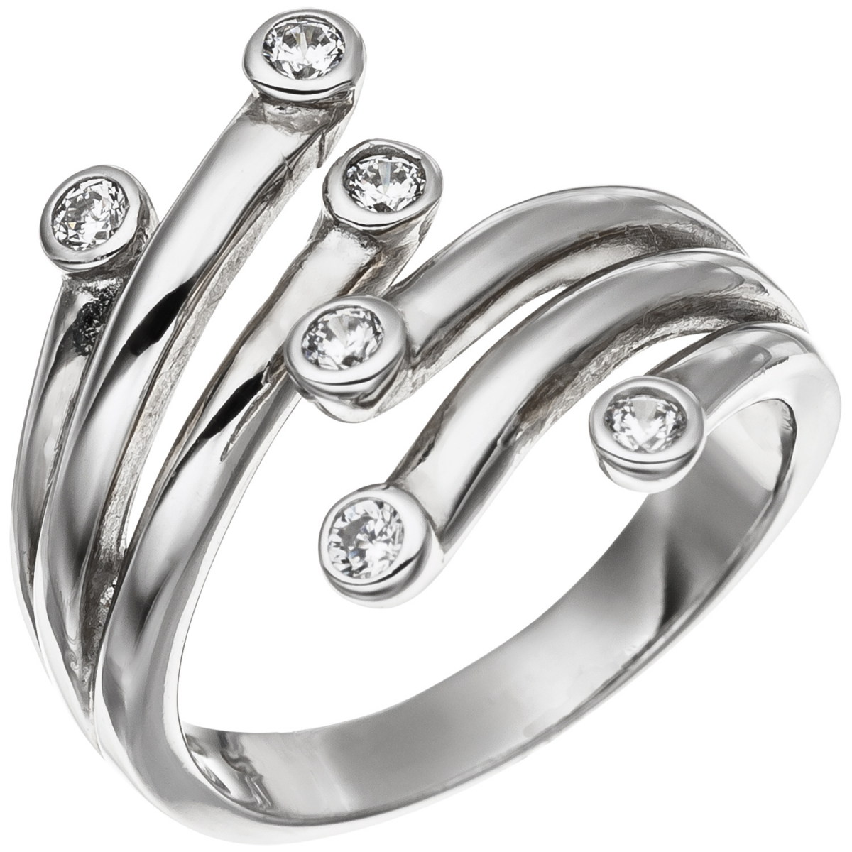 Damen Ring 925 Sterling Silber rhodiniert 6 Zirkonia Silberring - 54mm