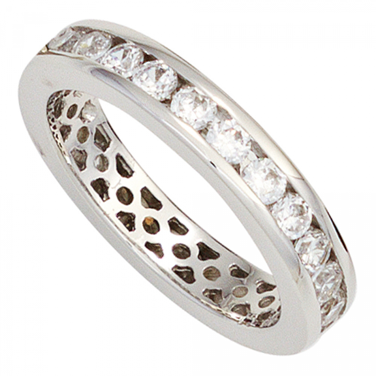 Damen Ring 925 Sterling Silber rhodiniert Zirkonia rundum Silberring - 56mm