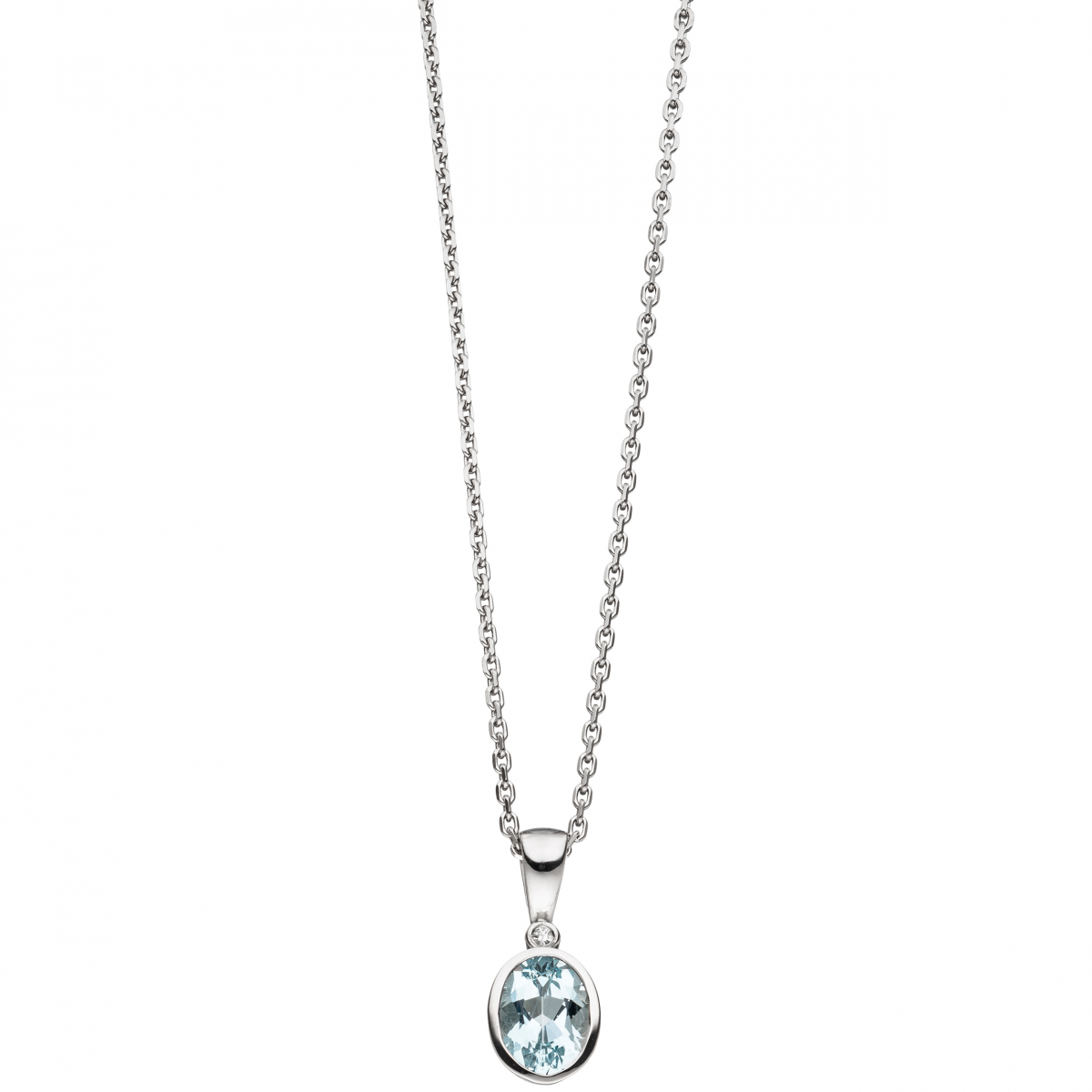 Anhänger oval 585 Gold Weißgold 1 Aquamarin blau hellblau 1 Diamant 0,01ct.