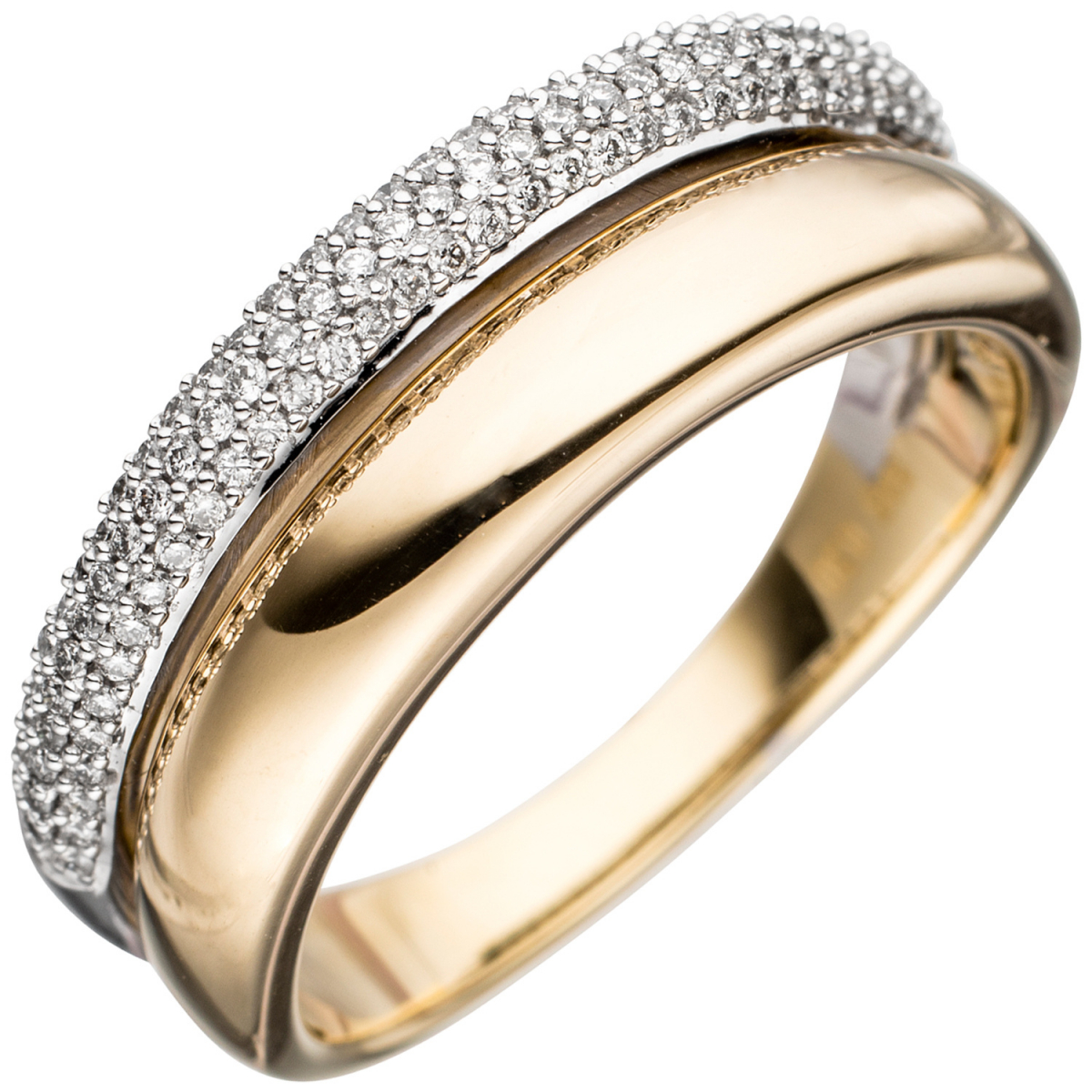 Damen Ring 585 Gold Gelbgold Weißgold bicolor 101 Diamanten Brillanten Goldring - 56mm