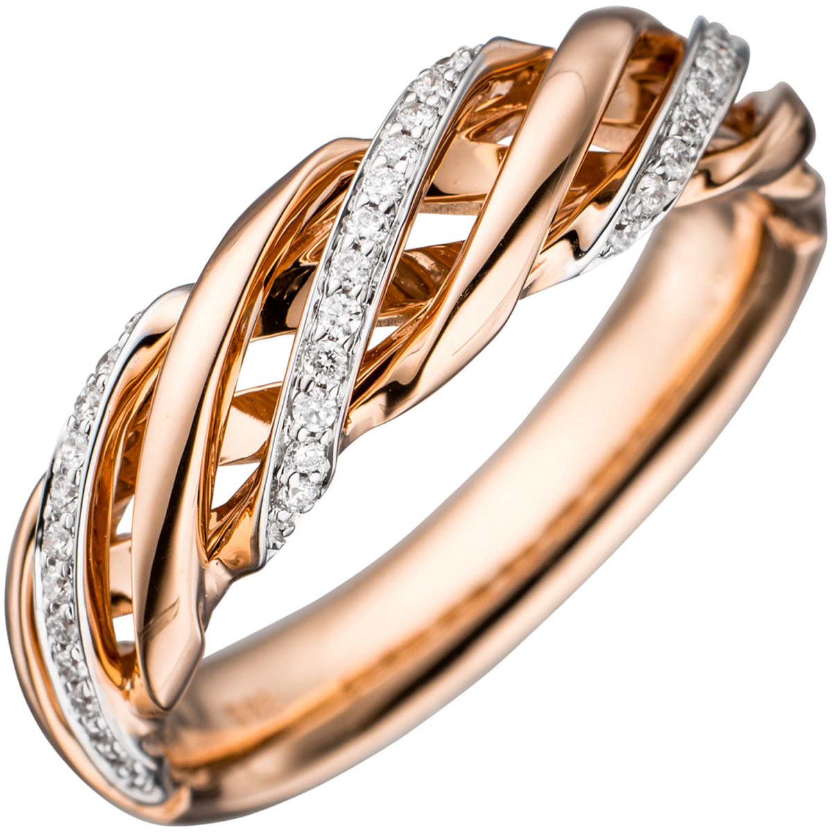 Damen Ring gedreht 585 Gold Rotgold bicolor 36 Diamanten Brillanten Goldring - 60mm