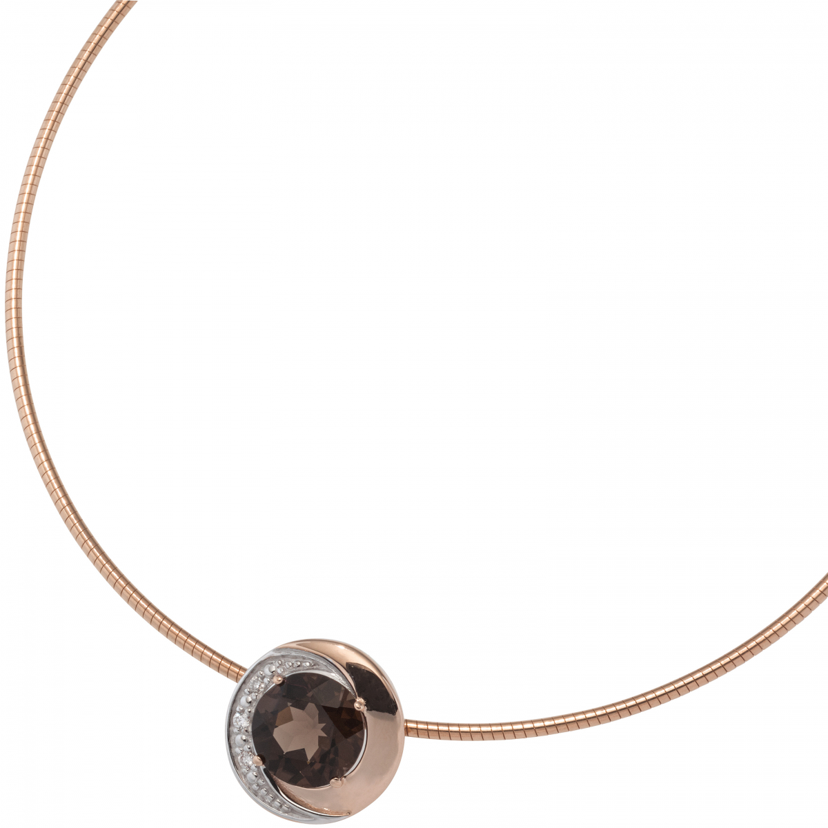 Anhänger rund 585 Rotgold bicolor 3 Diamanten Brillanten 1 Rauchquarz braun