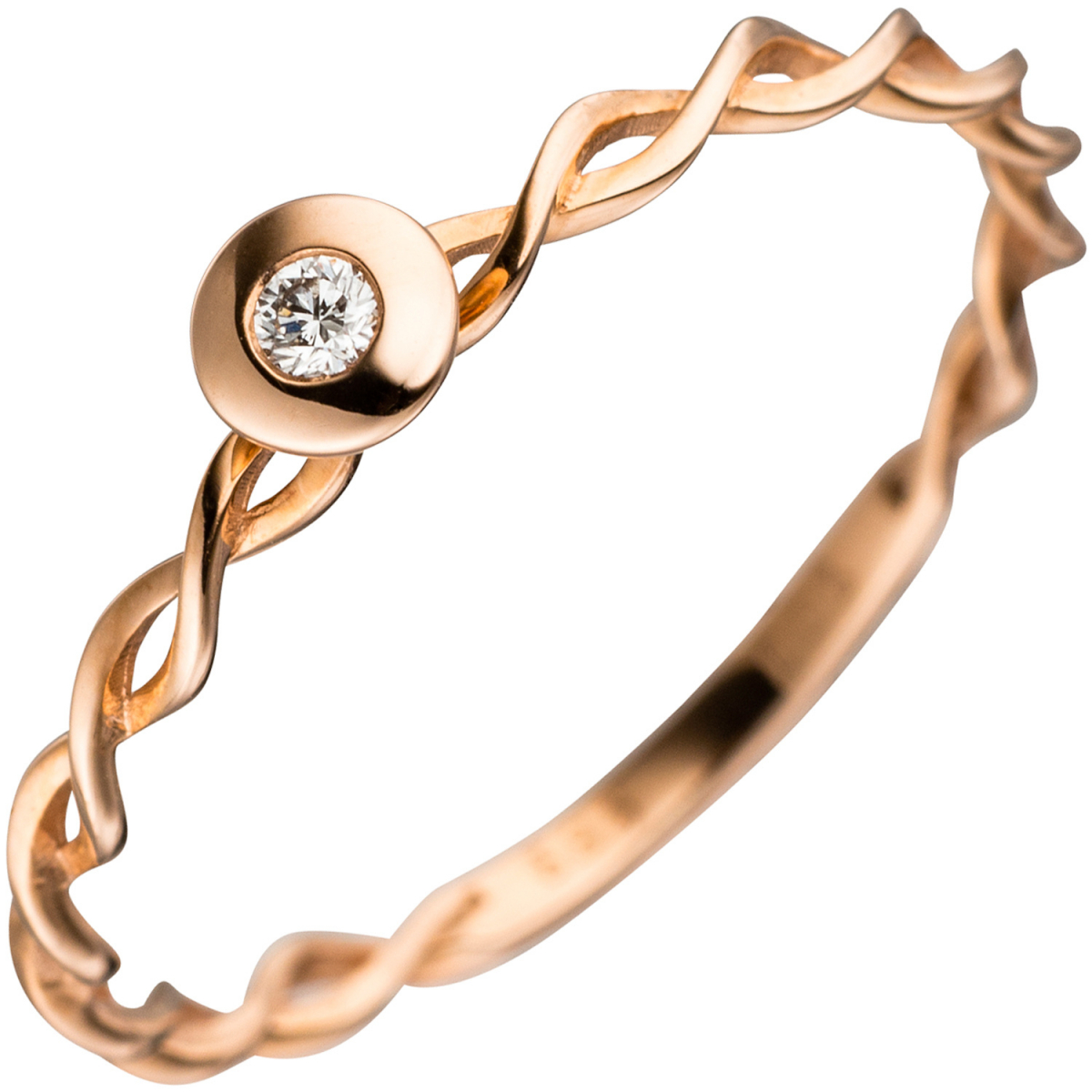 Damen Ring gedreht 585 Gold Rotgold 1 Diamant Brillant Rotgoldring Diamantring - 52mm