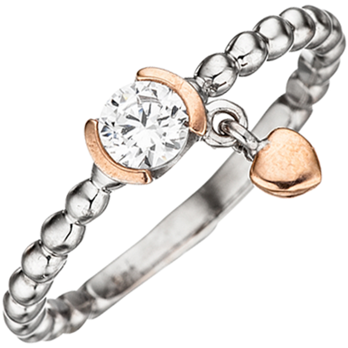 Damen Ring Kugel 925 Sterling Silber bicolor 1 Zirkonia Kugelring - 58mm