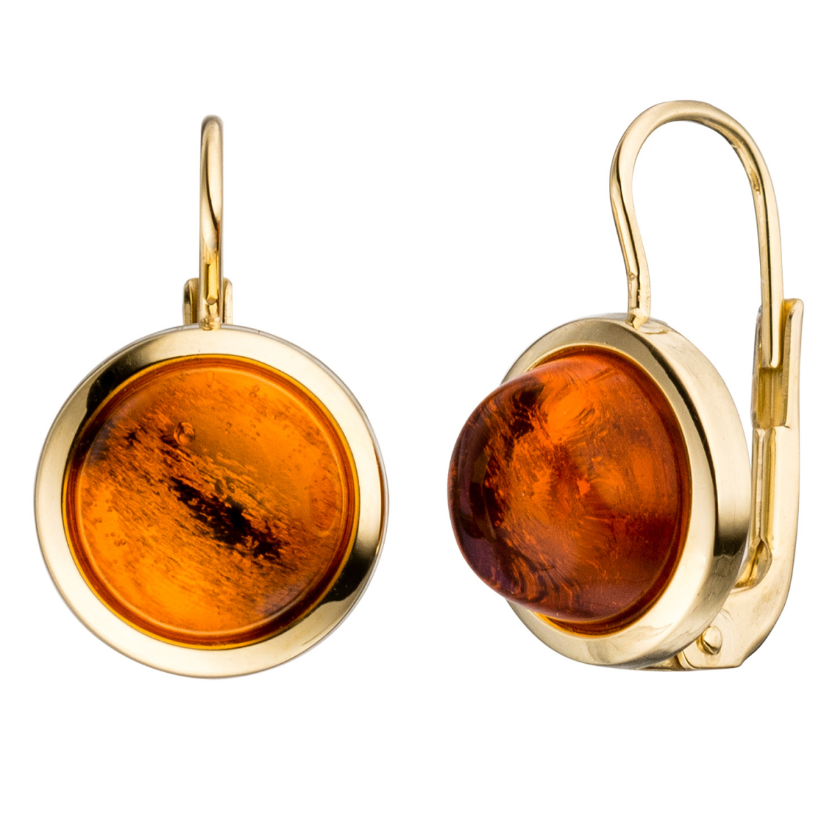 Boutons rund 333 Gold Gelbgold 2 Bernsteine orange Ohrringe Ohrhänger