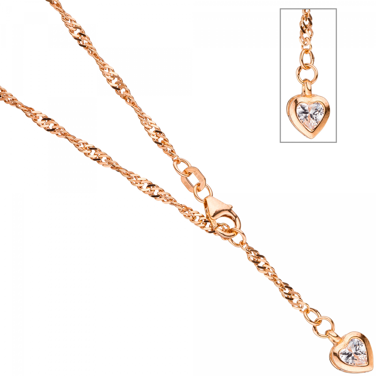 Fußkettchen Fußkette Herz 925 Silber rotgold vergoldet 2,2 mm 25 cm Karabiner