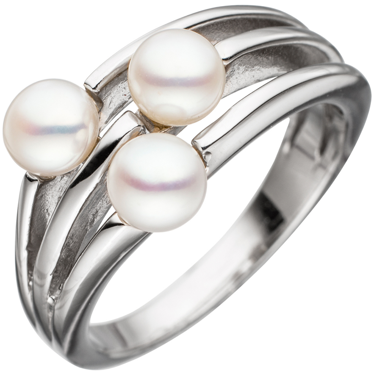 Damen Ring 925 Sterling Silber rhodiniert 3 Süßwasser-Perlen Perlenring - 56mm
