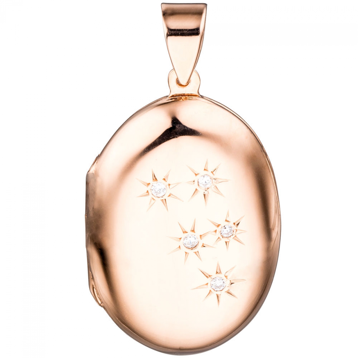 Medaillon oval für 2 Fotos 925 Silber rotgold vergoldet 5 Zirkonia zum Öffnen