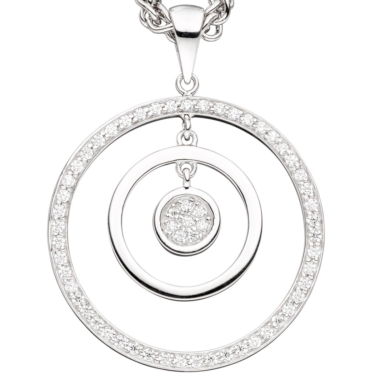 Anhänger rund 925 Sterling Silber rhodiniert mit Zirkonia