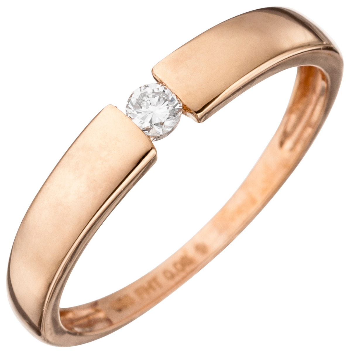Damen Ring 585 Gold Rotgold 1 Diamant Brillant 0,08ct. Rotgoldring Diamantring - 54mm