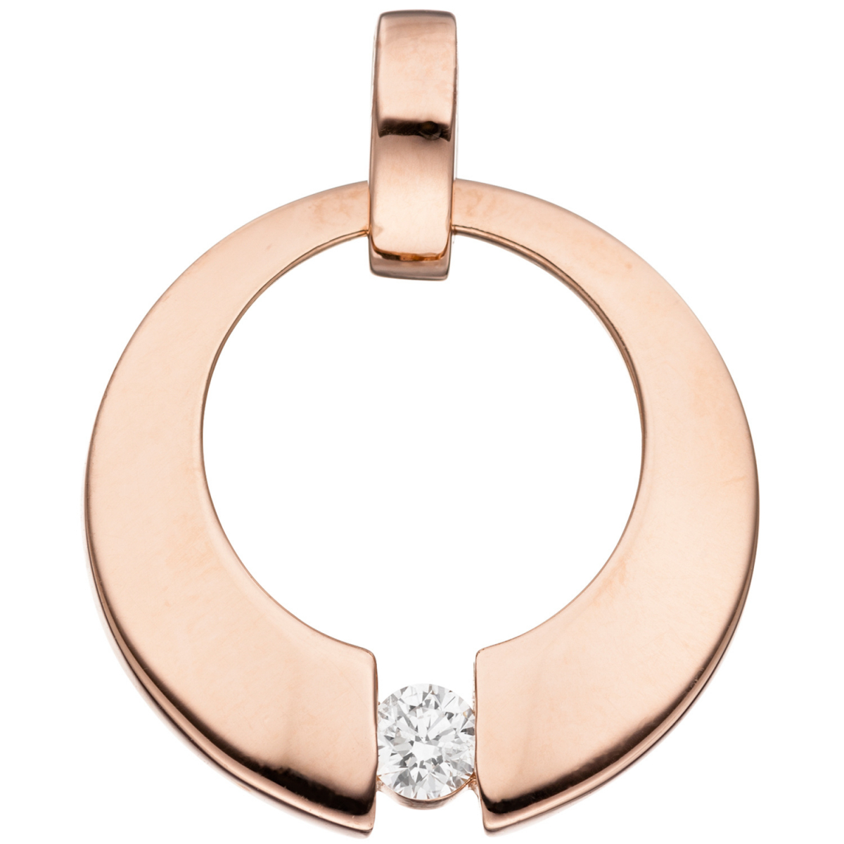 Anhänger rund 585 Gold Rotgold 1 Diamant Brillant 0,08ct. Rotgoldanhänger