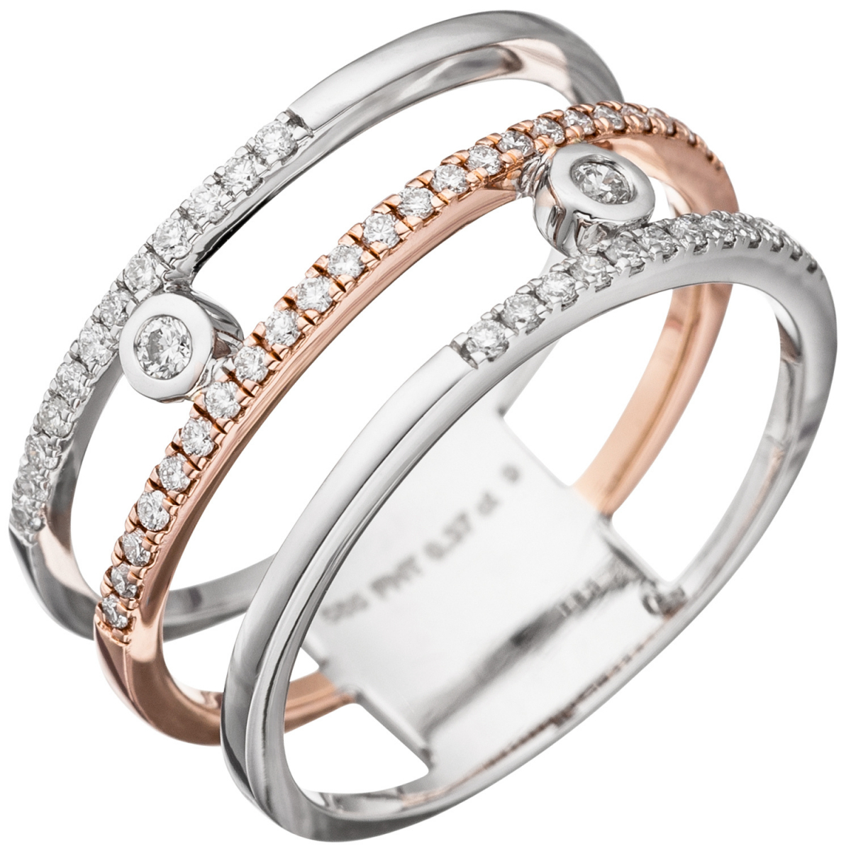 Damen Ring breit 585 Gold Weißgold Rotgold bicolor 49 Diamanten Brillanten - 60mm