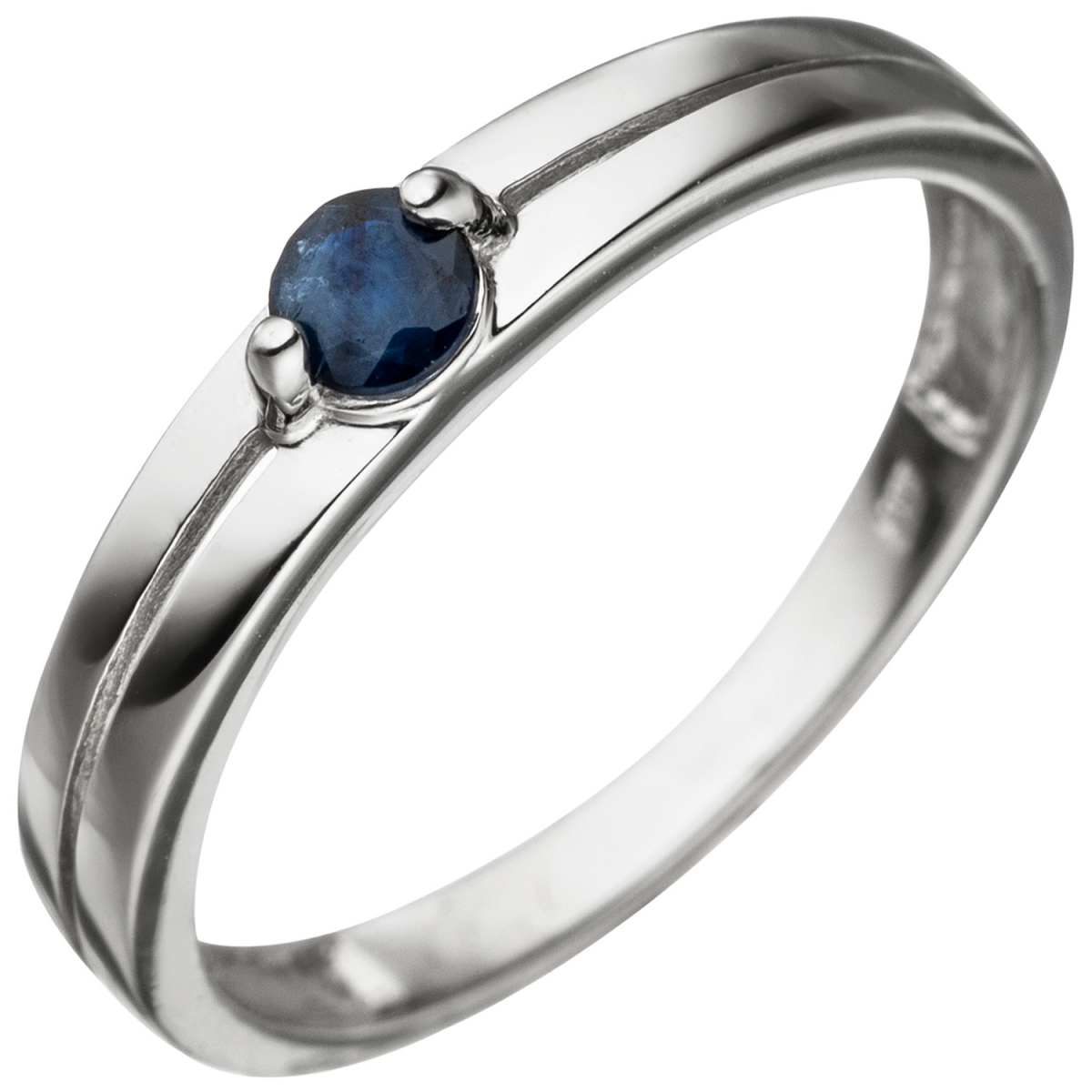 Damen Ring 333 Gold Weißgold 1 Safir blau Weißgoldring Safirring - 56mm