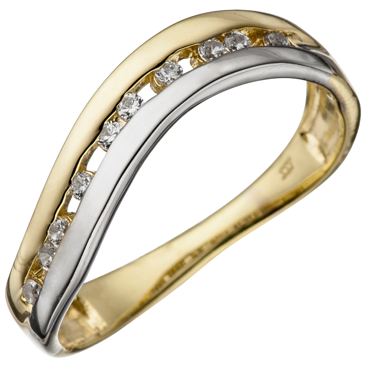 Damen Ring 333 Gold Gelbgold Weißgold bicolor mit Zirkonia Goldring - 52mm