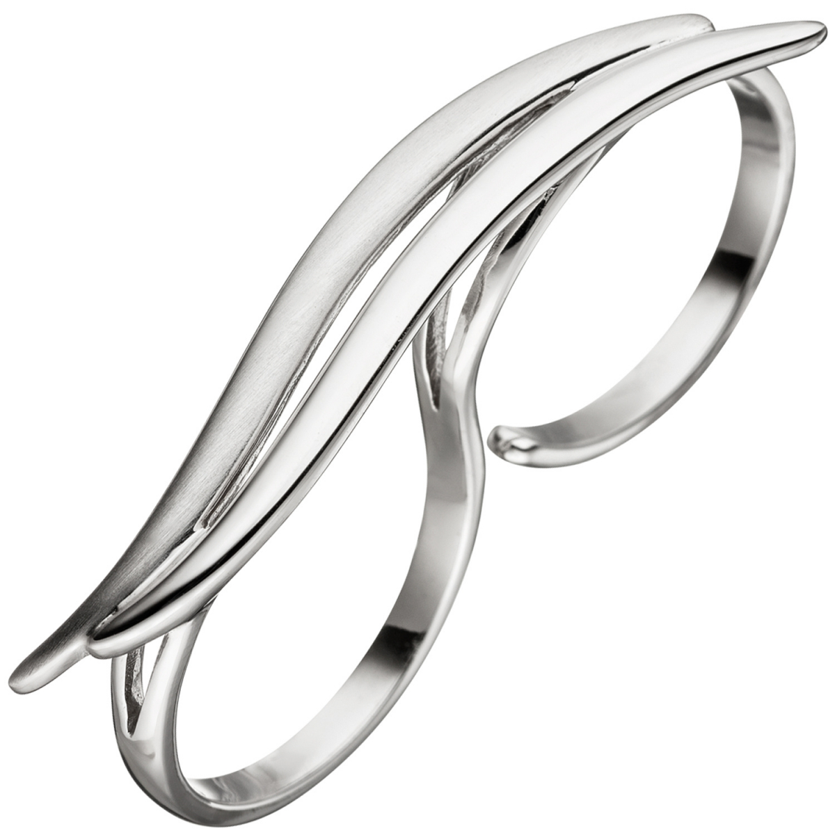 Damen Ring Zweifingerring 925 Sterling Silber matt mattiert Silberring 2 Finger - 56mm