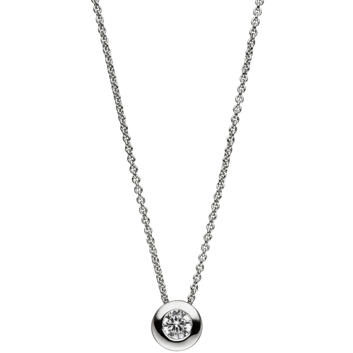 Collier Kette mit Anhänger rund 925 Sterling Silber 1 Zirkonia 42 cm Silberkette