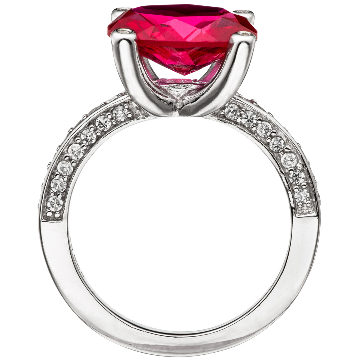 Damen Ring 925 Sterling Silber mit Zirkonia rot und weiß Silberring - 52mm