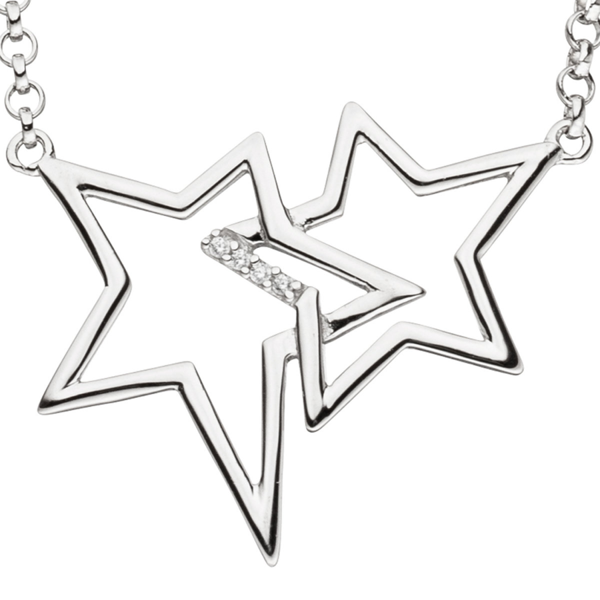 Collier Halskette Sterne 925 Silber mit Zirkonia 45 cm Kette Silberkette