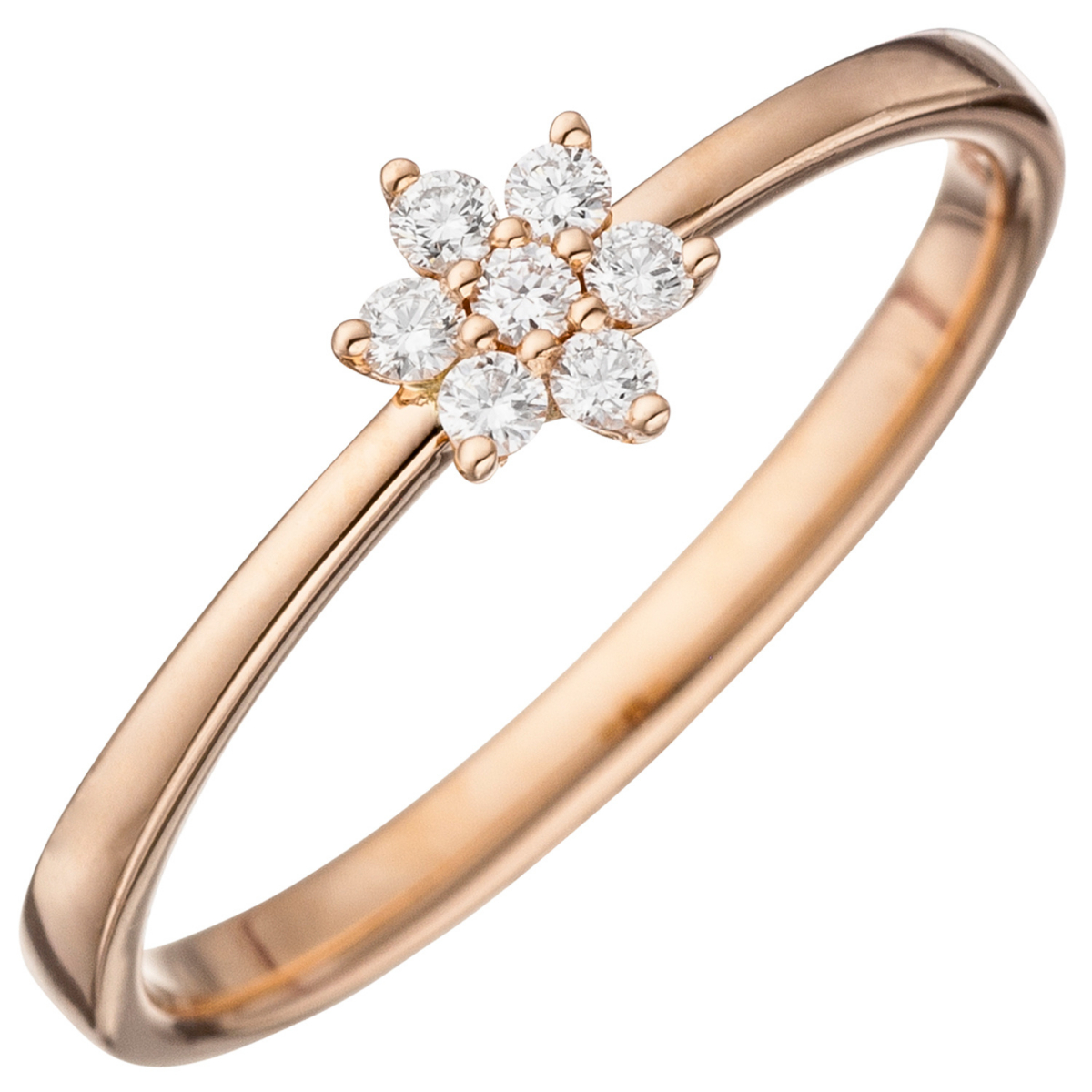 Damen Ring zart 585 Gold Rotgold 7 Diamanten Brillanten Diamantring Rotgoldring - 58mm