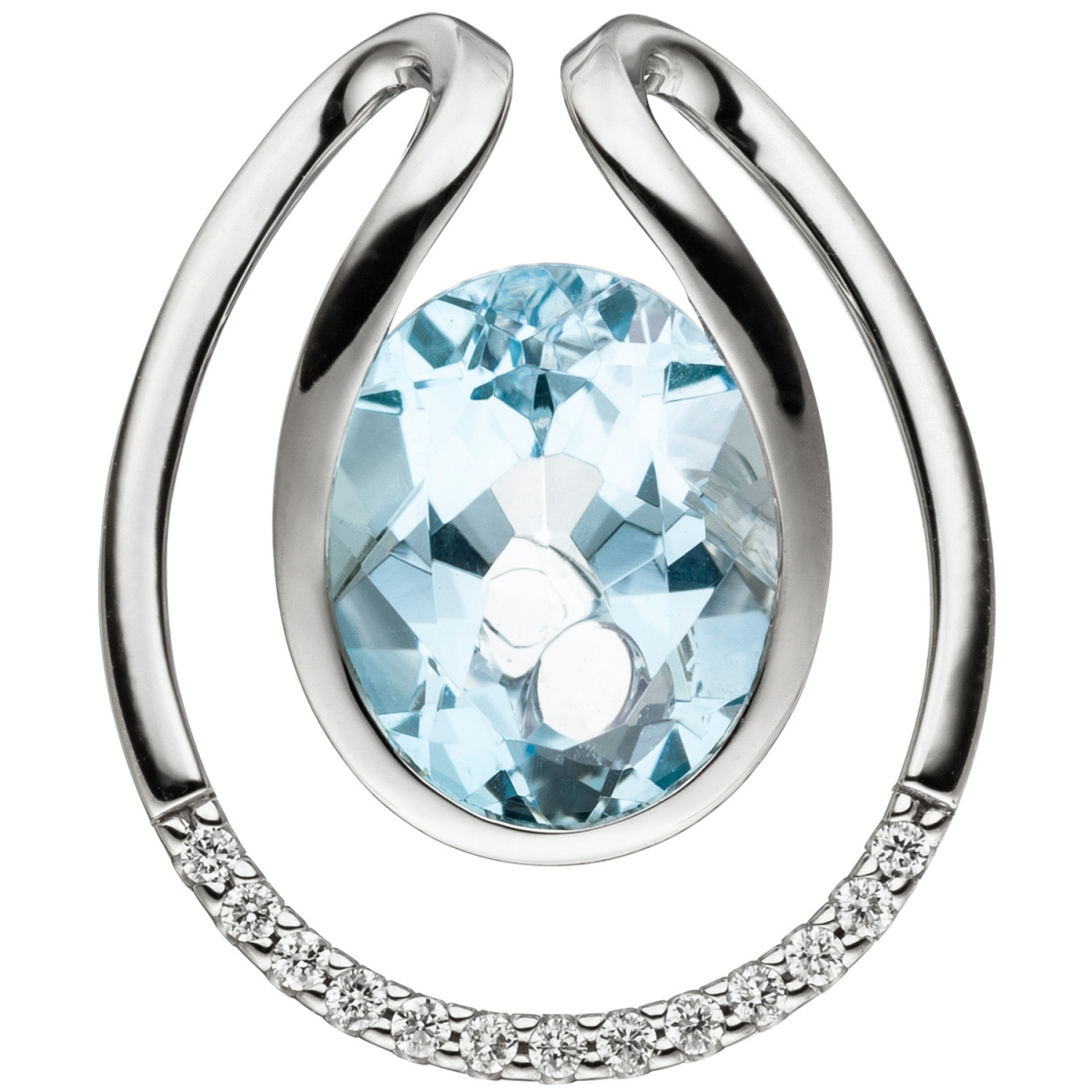 Anhänger 585 Weißgold 13 Diamanten Brillanten 1 Blautopas hellblau blau