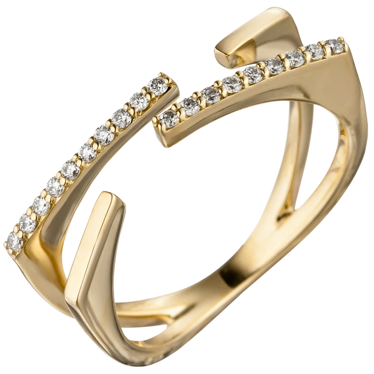 Damen Ring offen 585 Gold Gelbgold 19 Diamanten Brillanten 0,15ct. Goldring - 56mm