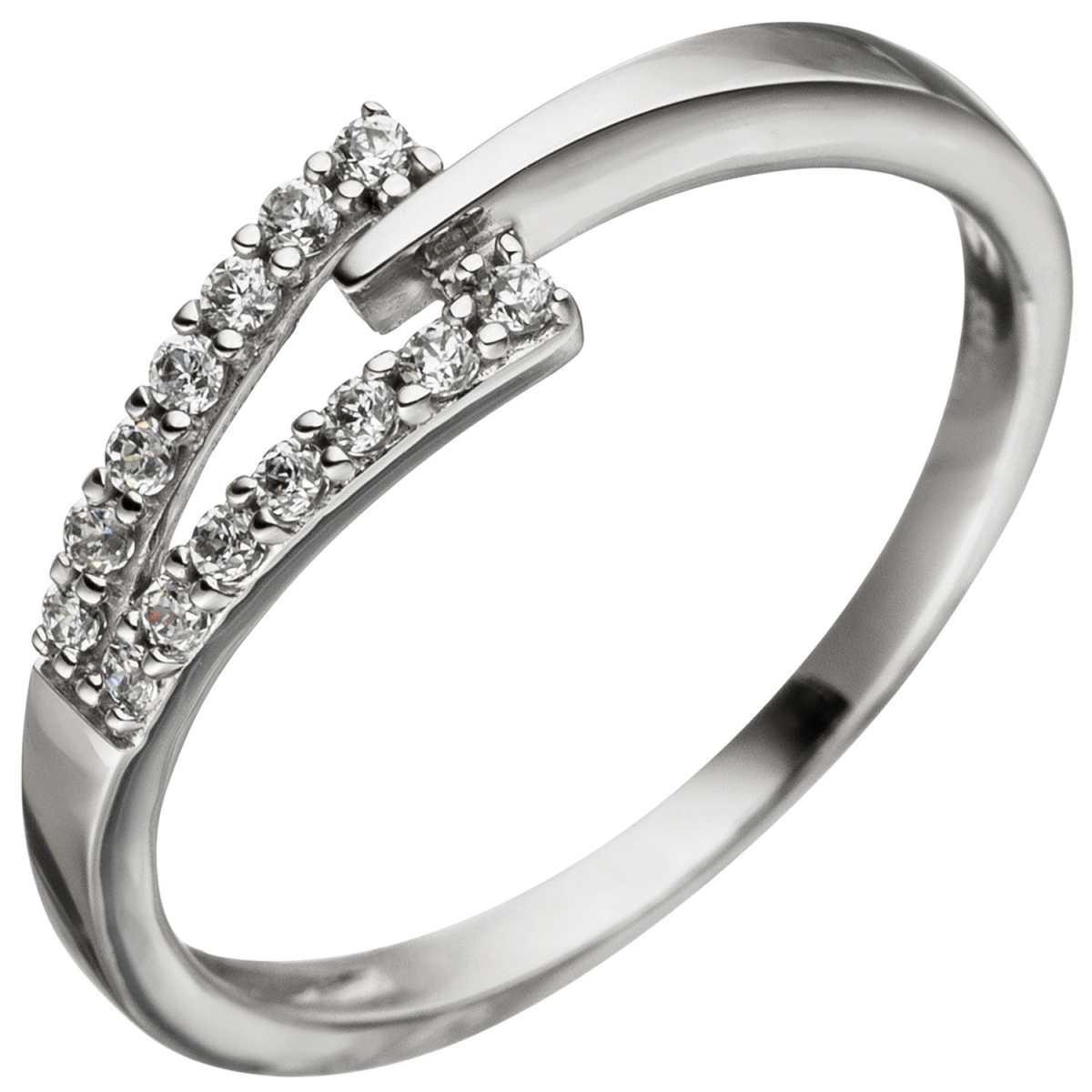 Damen Ring 333 Gold Weißgold 14 Zirkonia Weißgoldring - 52mm