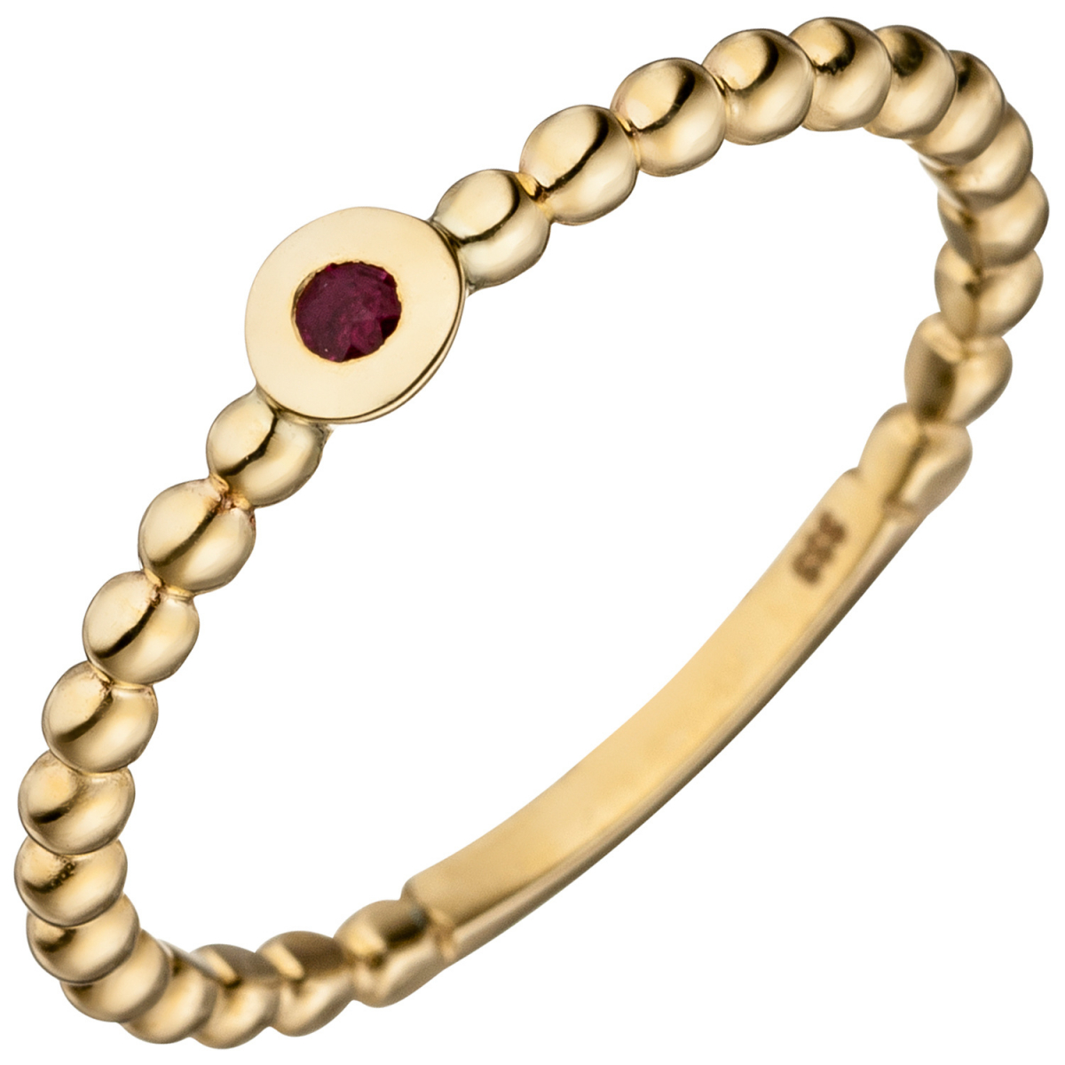 Damen Ring Kugel 333 Gold Gelbgold 1 Rubin rot Kugelring Rubinring - 58mm