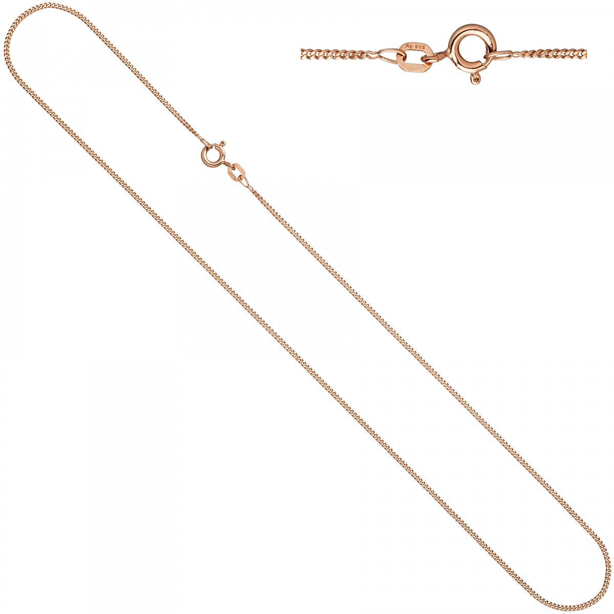 Panzerkette 925 Sterling Silber rotgold vergoldet 1,3 mm 50 cm Kette Halskette