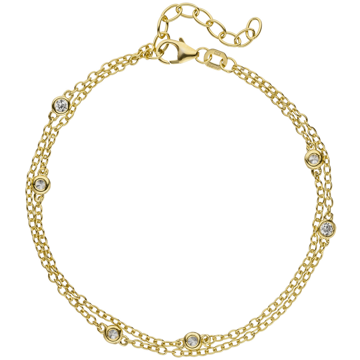 Armband 2-reihig 925 Sterling Silber gold vergoldet 5 Zirkonia 21 cm verkürzbar