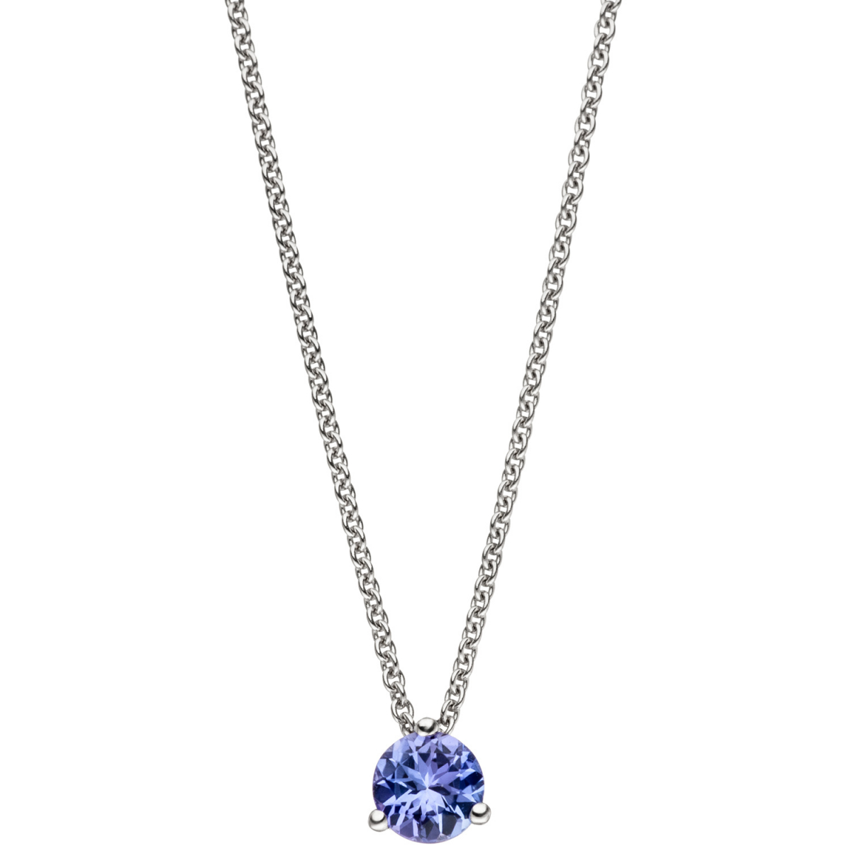 Collier Kette mit Anhänger 585 Gold Weißgold 1 Tansanit blau 42 cm Halskette