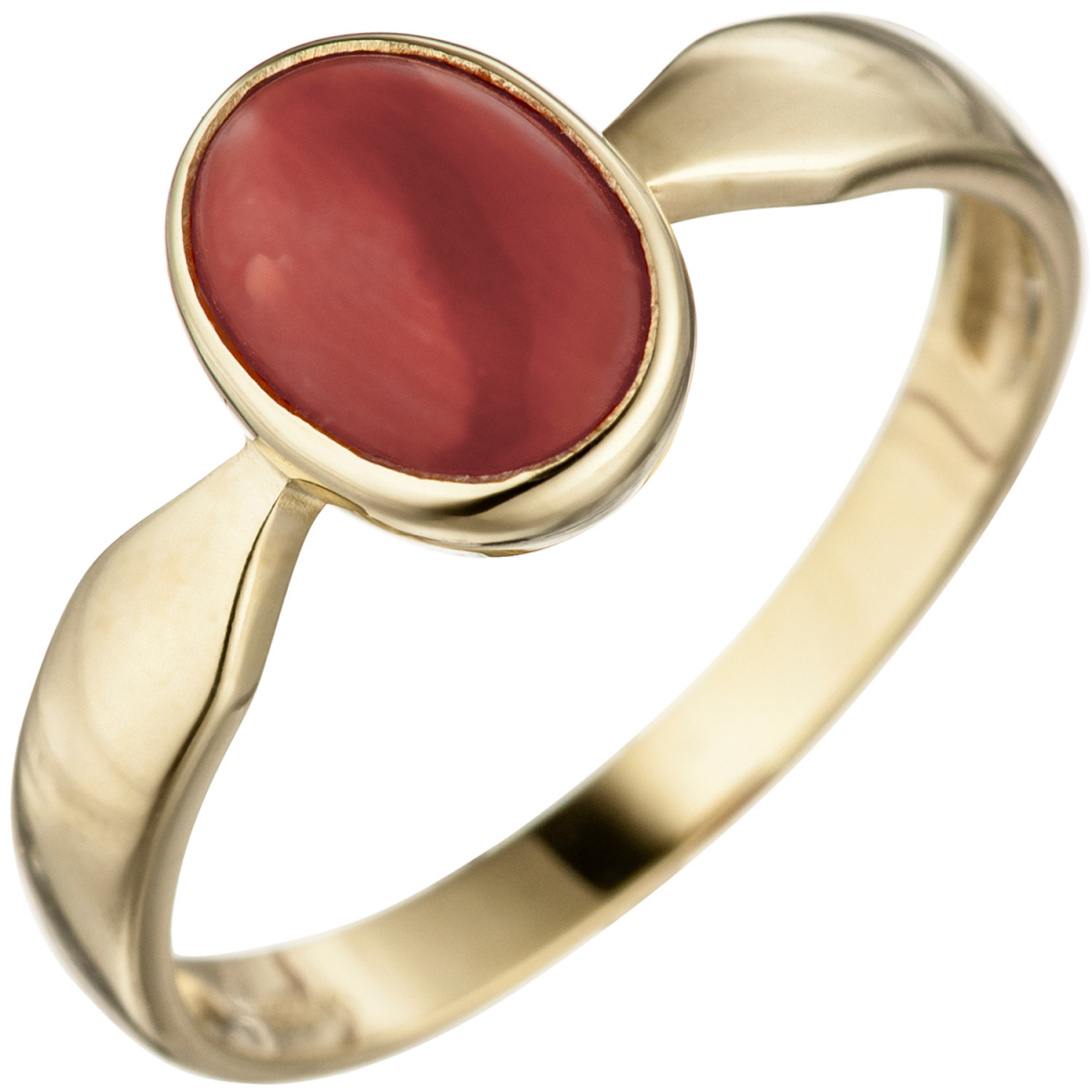 Damen Ring 333 Gold Gelbgold 1 Koralle rot Goldring - 52mm