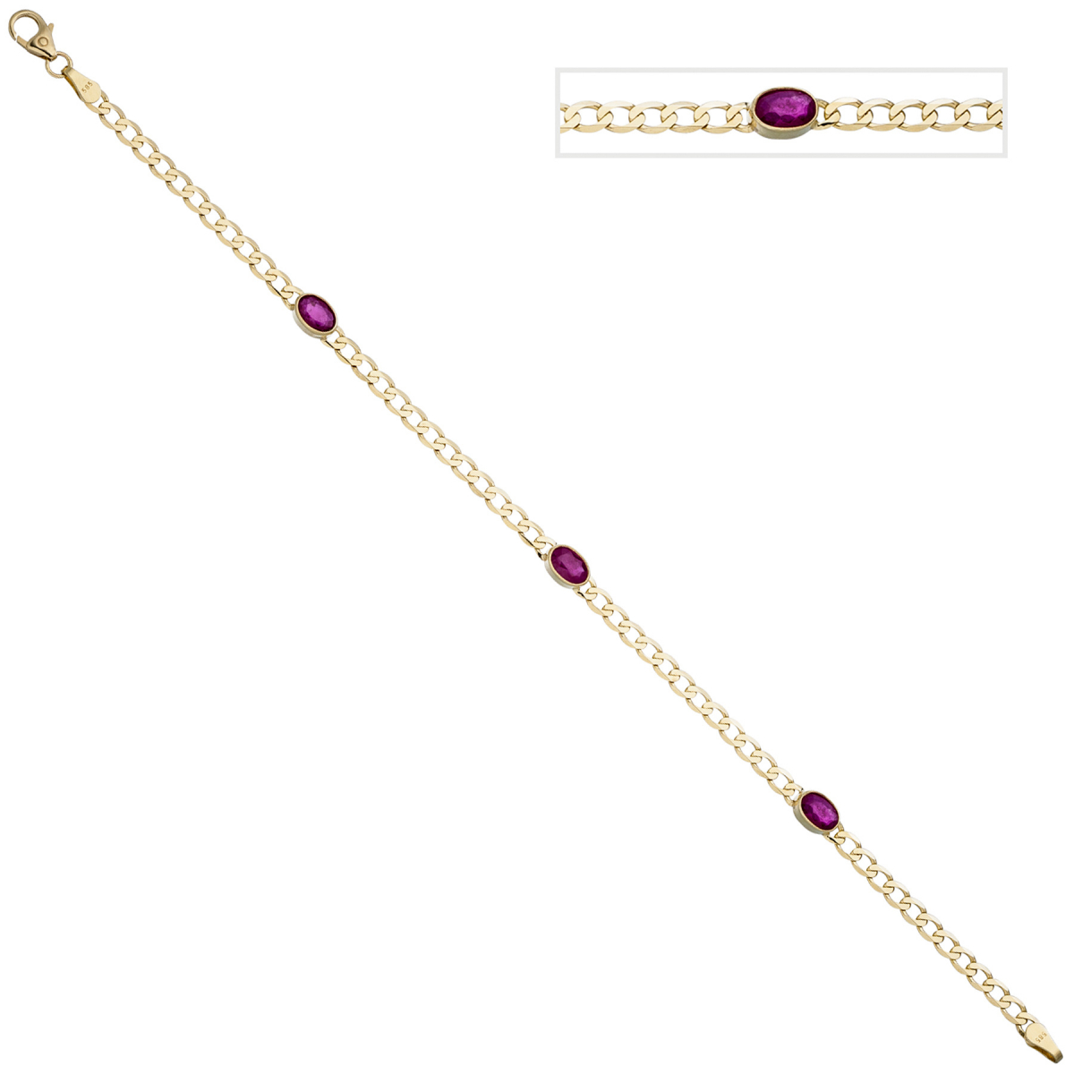 Armband 585 Gold Gelbgold 3 Rubine rot 19,5 cm Goldarmband Rubinarmband