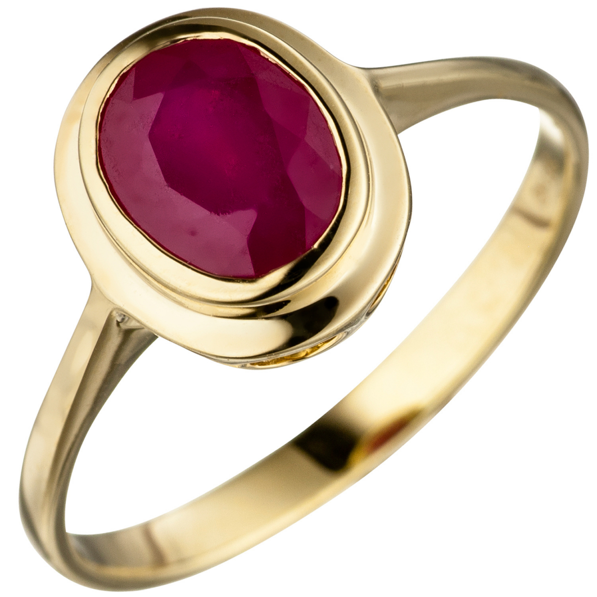 Damen Ring oval 585 Gold Gelbgold 1 Rubin Goldring Rubinring - 56mm