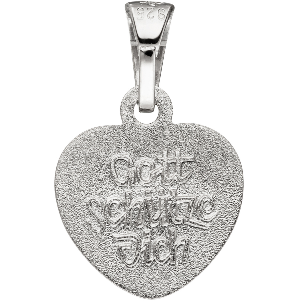 Anhänger Herz Schutzengel 925 Silber Rückseite mit Prägung Gott schütze Dich