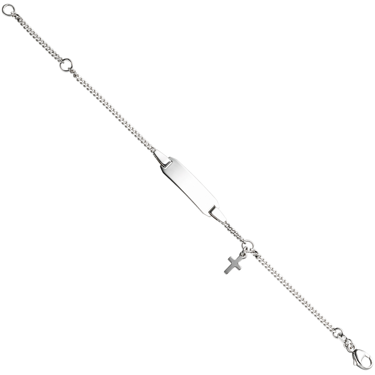 Schildband mit Kreuz 925 Sterling Silber 14 cm Gravur ID Armband