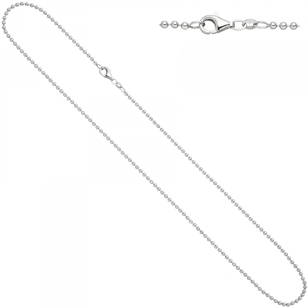 Kugelkette 925 Silber diamantiert 1,2 mm 38 cm Kette Halskette Silberkette