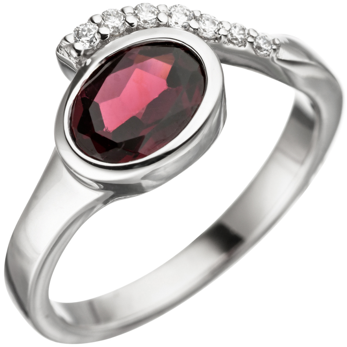 Damen Ring 925 Sterling Silber 1 Granat rot mit Zirkonia Silberring Granatring - 54mm